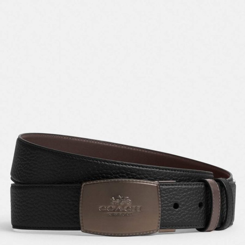Coach Reversible Plaque Buckle Cut To Size Belt_Black / Maple