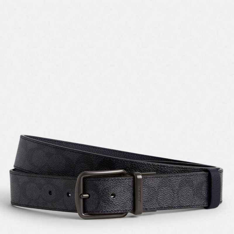 Coach Signature Buckle Cut-To-Size Reversible Boxed Harness Belt_Charcoal/Midnight Navy