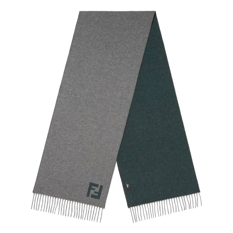 Mens Grigio / Verde Fringed Edge FF Scarf_Grigio/Verde