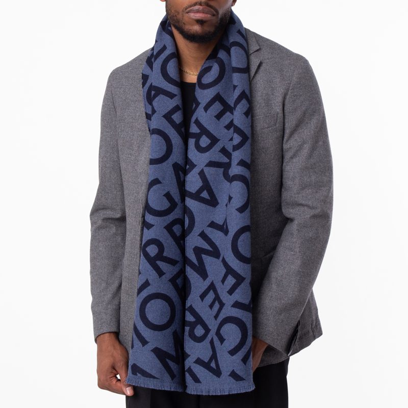 Reversible Logo Wool Scarf_Blue