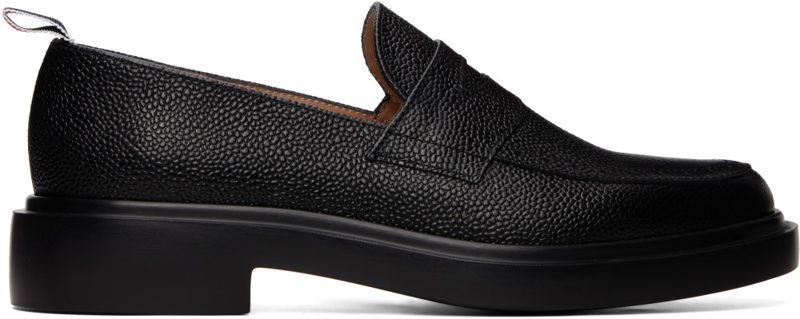 Black Pebble Grain Rubber Sole Penny Loafers 271381F121002