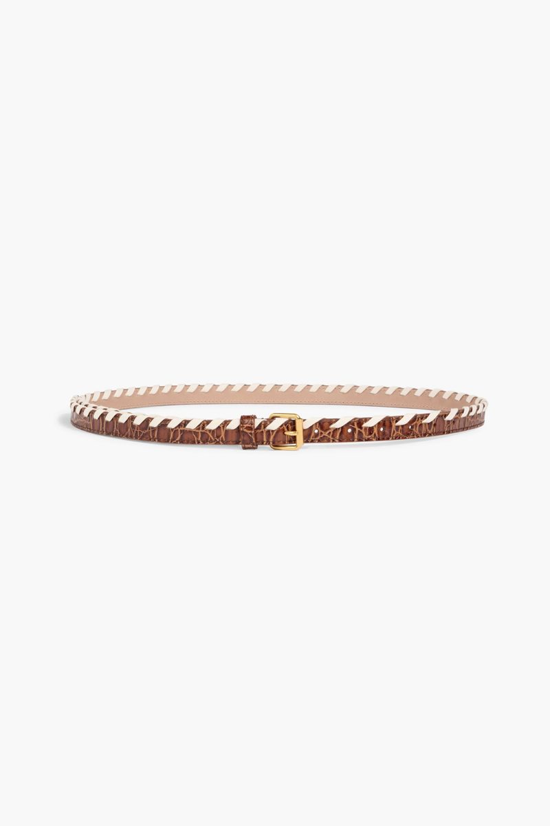 Whipstitched Croc-Effect Leather Belt