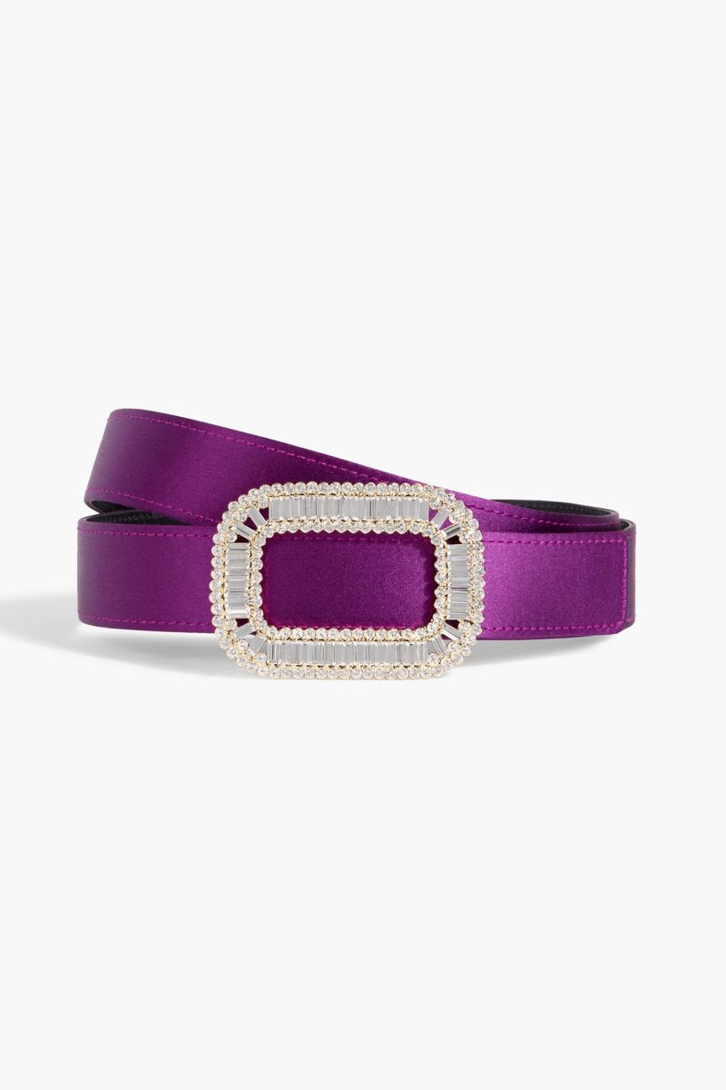 Roger Vivier Reversible Satin and Leather Belt with Crystal-Embellished Buckle