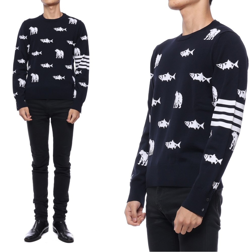21FW Men's Bear & Salmon Diagonal Knit (MKA365A_Y1002_415_21F)