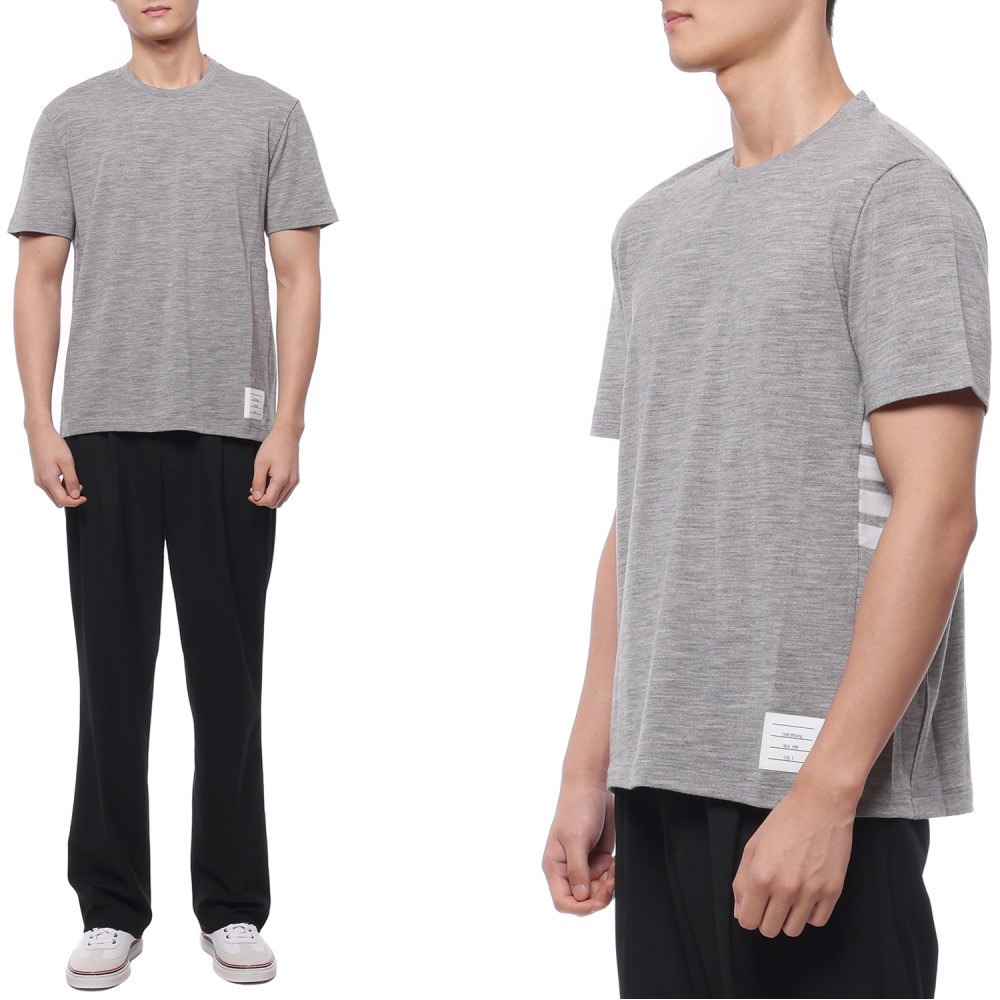 23FW 남성 사선 스트라이프 울 반팔티셔츠 (MJS219A J0084 055 23F)