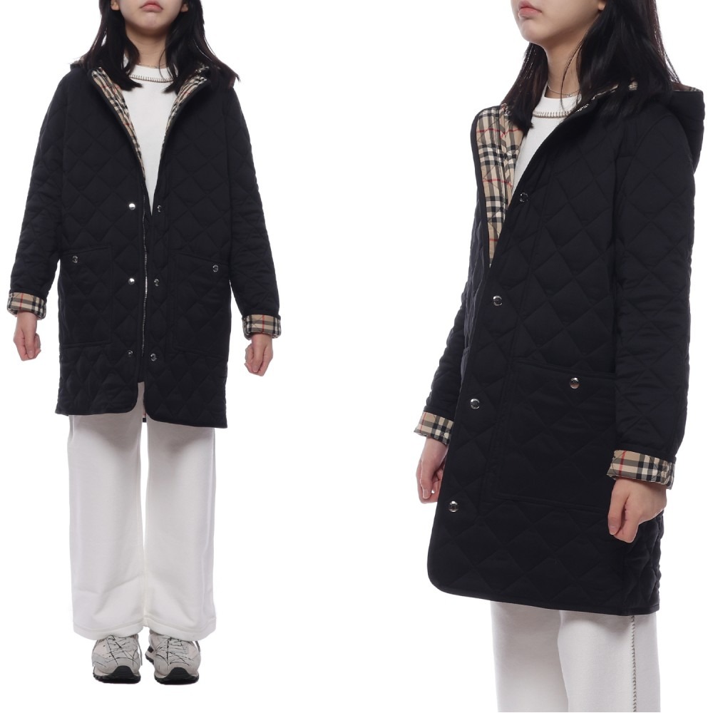 24SS 다이아몬드 퀼팅 후드 재킷 (8053682 BLACK 24S)