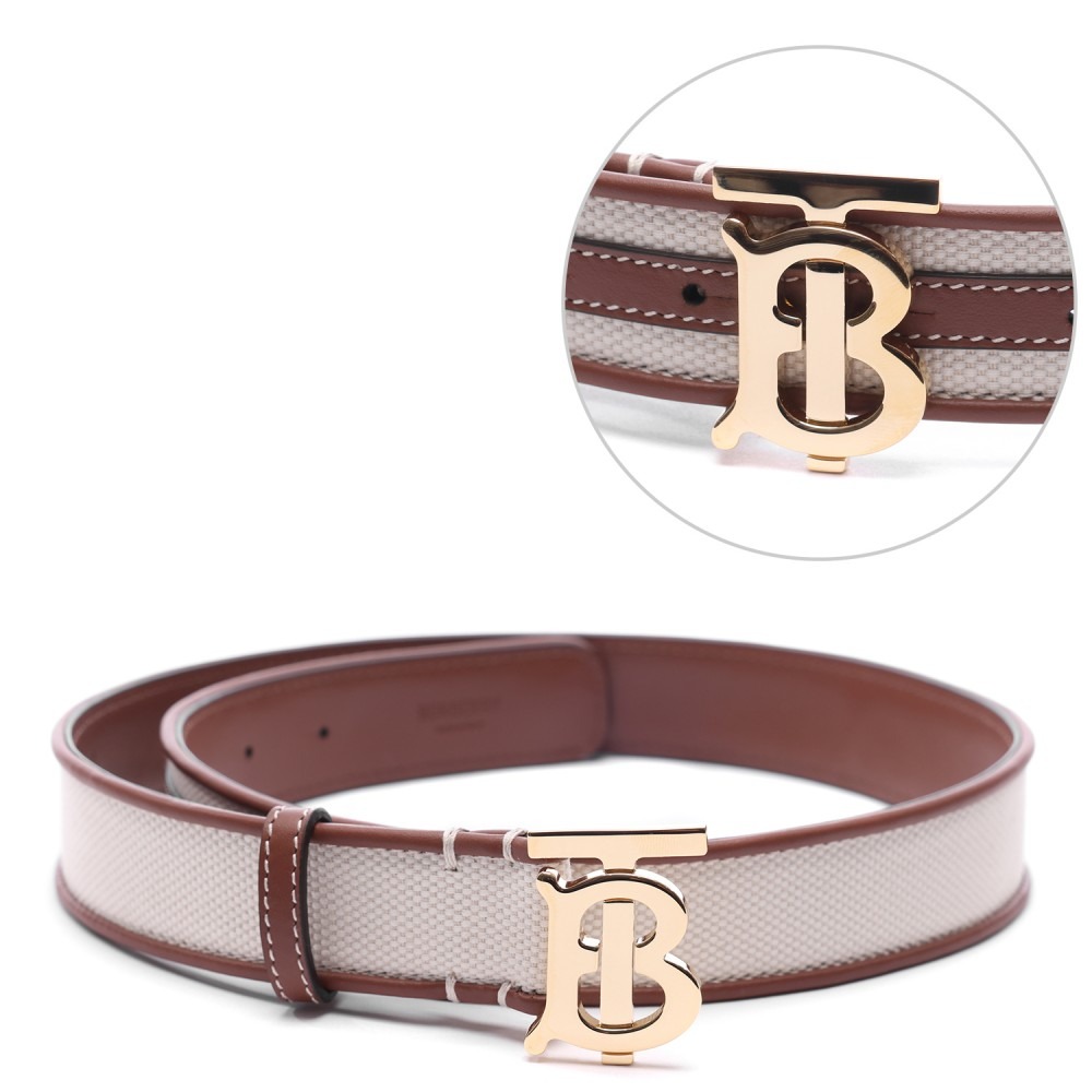 24SS 여성 TB 캔버스 레더 벨트 (8052480 WHITE TAN GOLD 24S)