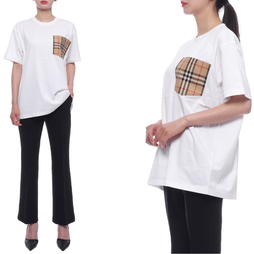 24SS 여성 체크 포켓 반팔티셔츠 (8080322 WHITE 24S)