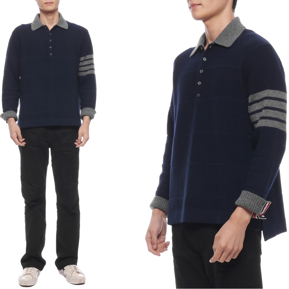 24FW 남성 사선 스트라이프 울 폴로 니트 (MKP127A Y1030 415 24F)