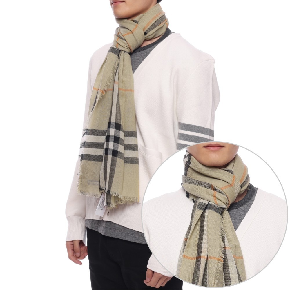 24FW 남성 체크 프린트 울 머플러 (8090724 LIGHT SAGE M 24F)