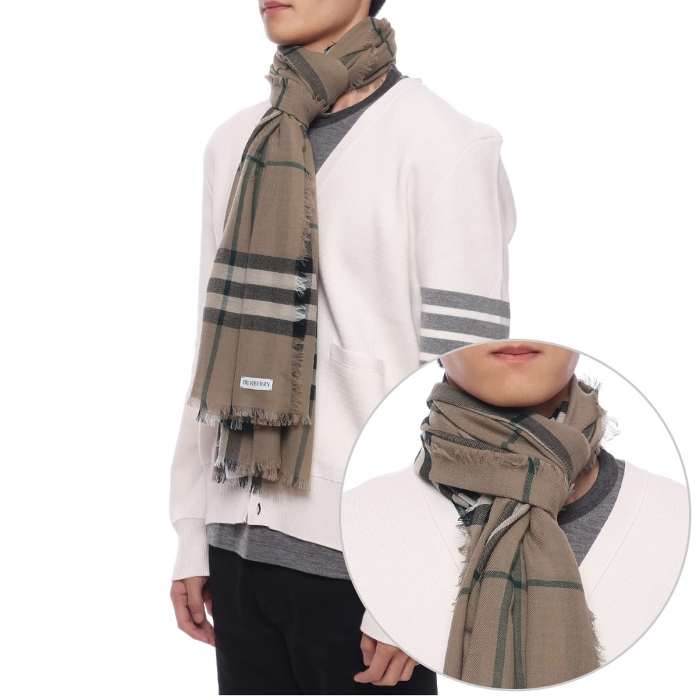 24FW 남성 체크 프린트 울 머플러 (8090725 LINDEN M 24F)
