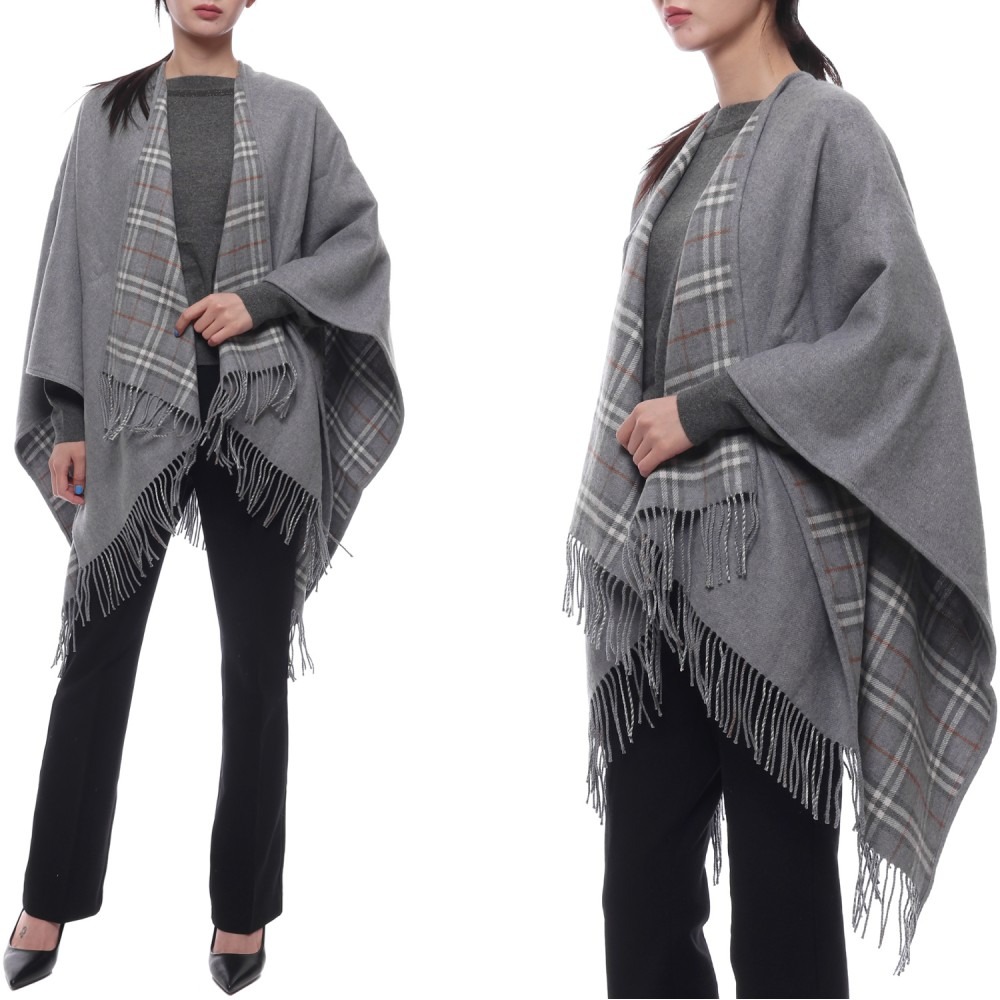 24FW 여성 체크 울 리버시블 케이프 (8071675 GREY 24F)