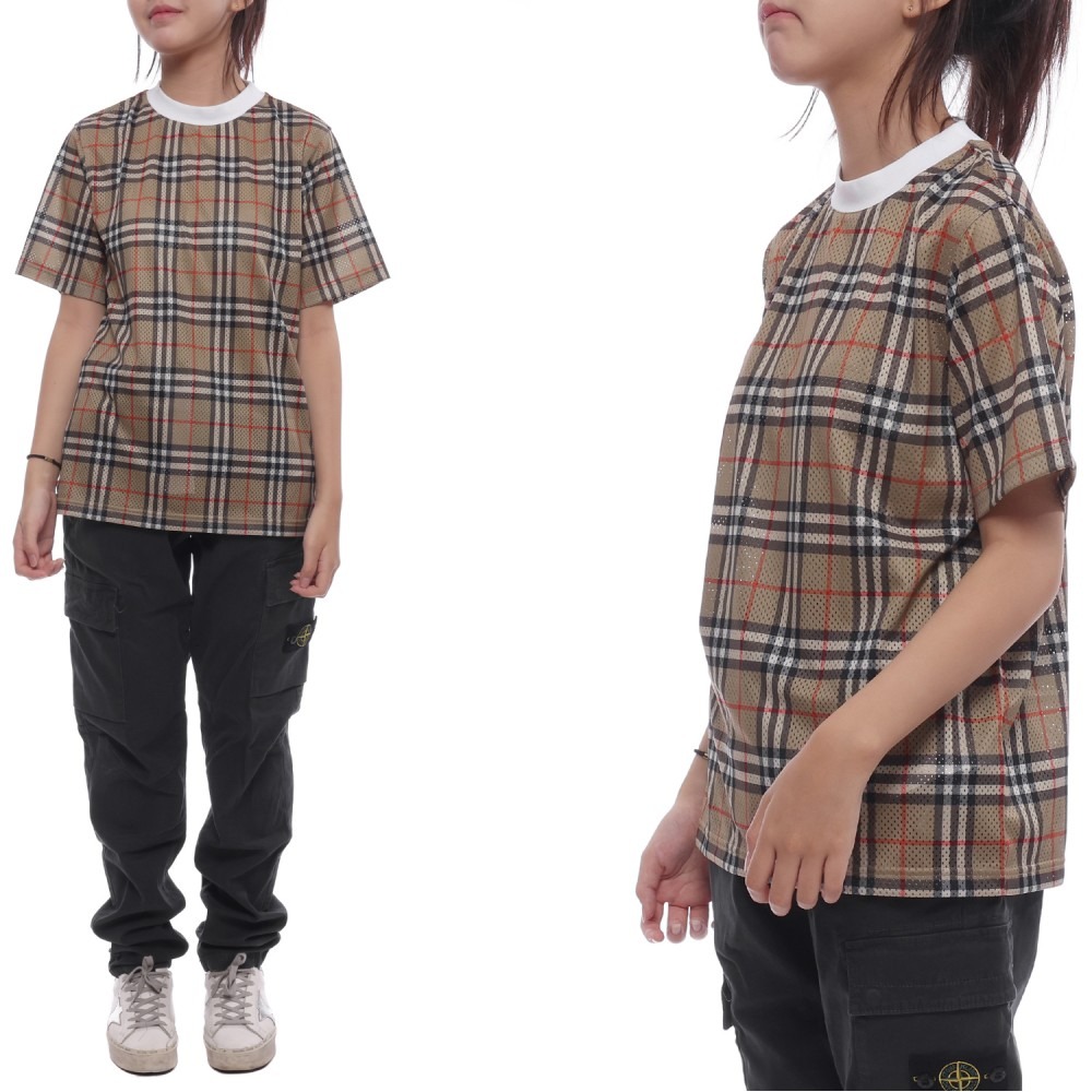 24SS 체크 메시 반팔티셔츠 (8078636 ARCHIVE BEIGE 24S)