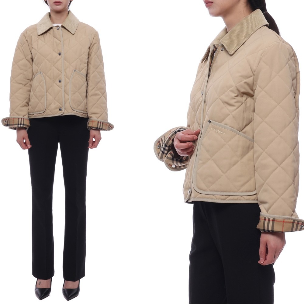 24FW 여성 코듀로이 다이아몬드 퀼팅 크롭 재킷 (8078520 SOFT FAWN 24F)