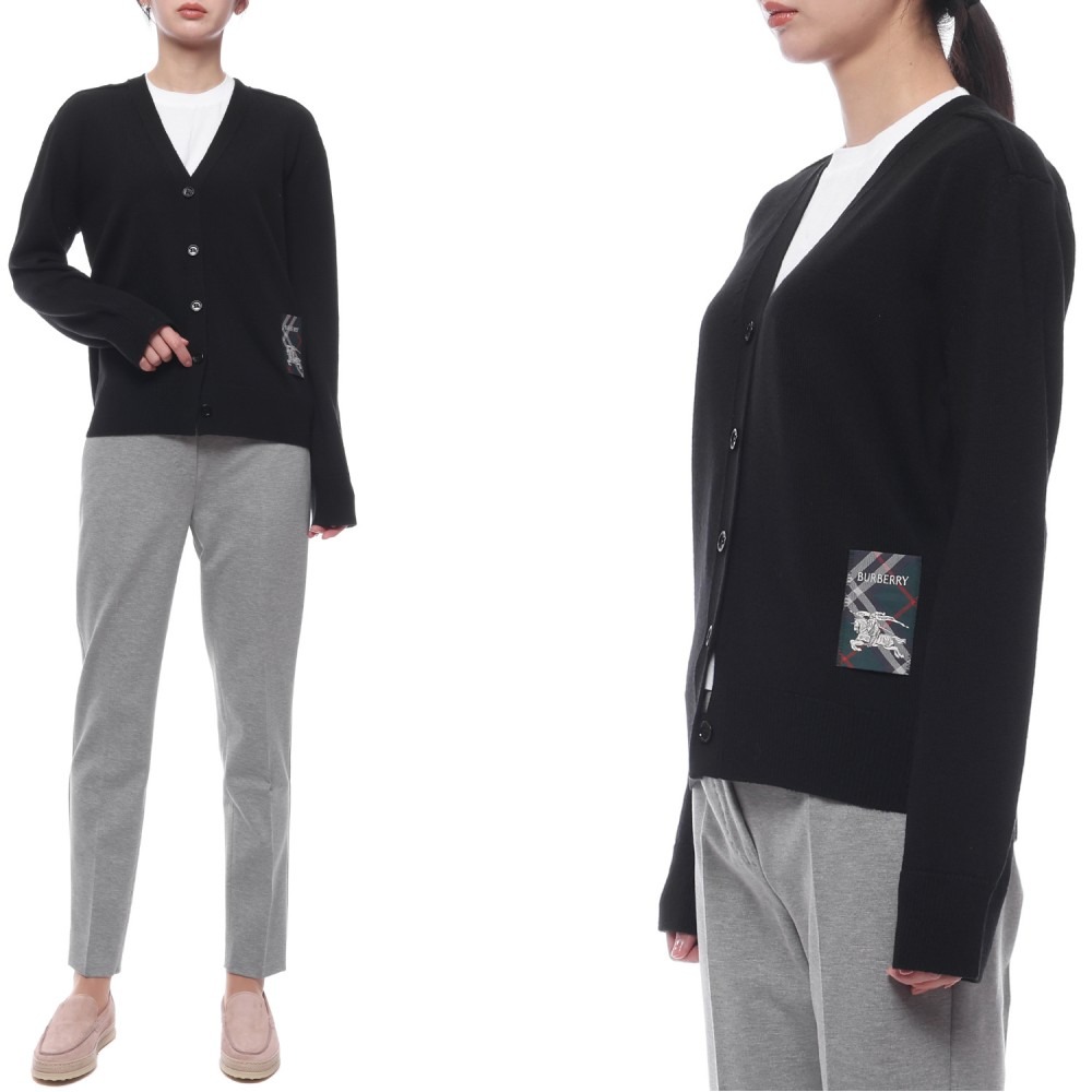 25SS 여성 체크 라벨 울 가디건 (8103191 BLACK 25S)
