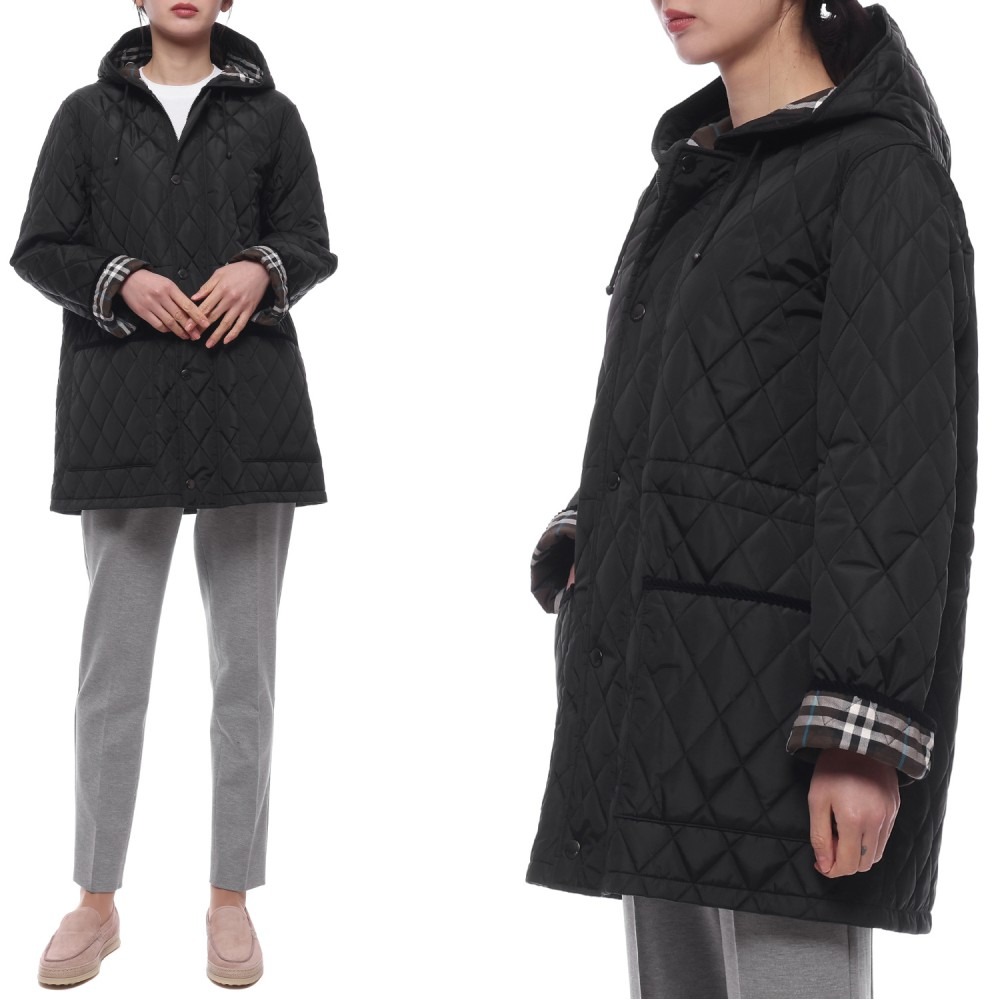 25SS 여성 코듀로이 트리밍 퀼팅 후드 재킷 (8105107 BLACK 25S)