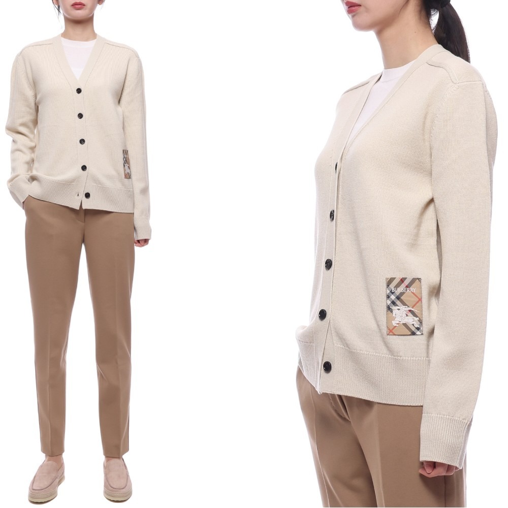 25SS 여성 체크 라벨 울 가디건 (8102690 NUTMEG 25S)