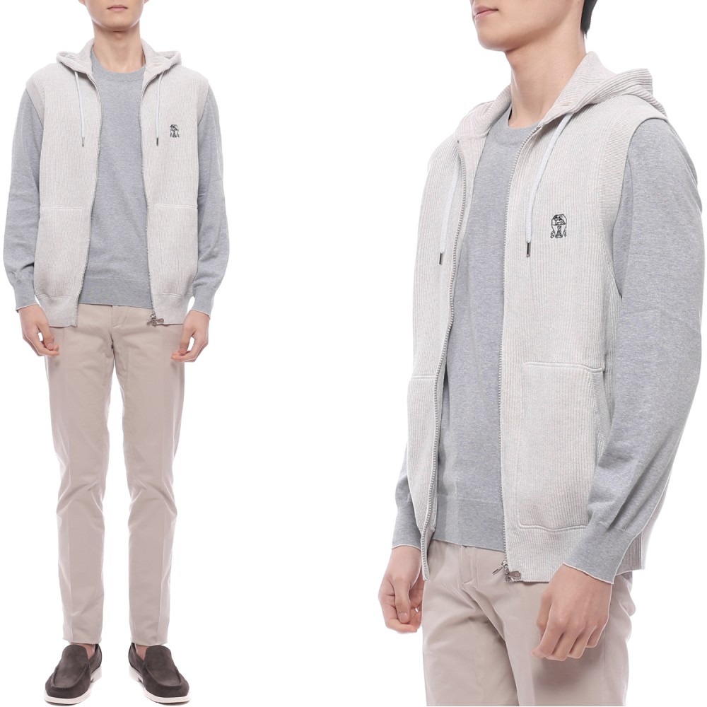 25SS 남성 로고 자수 후드 집업 니트 베스트 (M29200417G C2719 25S)