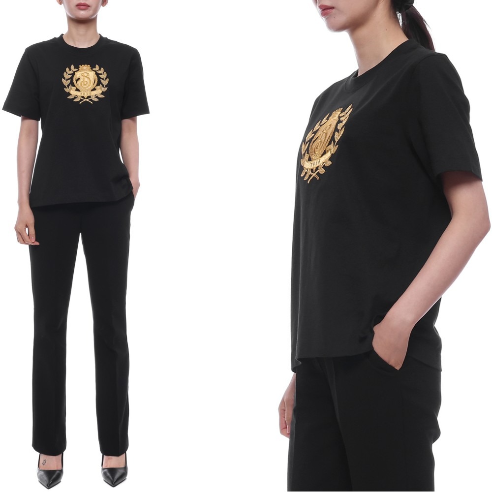 25SS 여성 B 크레스트 자수 반팔티셔츠 (8108170 BLACK 25S)