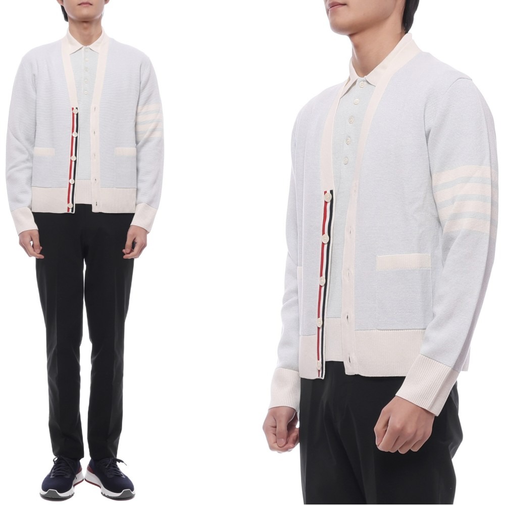 25FW 남성 사선 스트라이프 리넨 가디건 (MKC595A Y6011 480 25F)