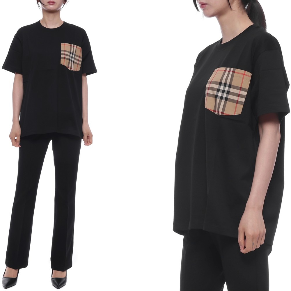 26SS 여성 체크 포켓 반팔티셔츠 (8103970 BLACK 26S)
