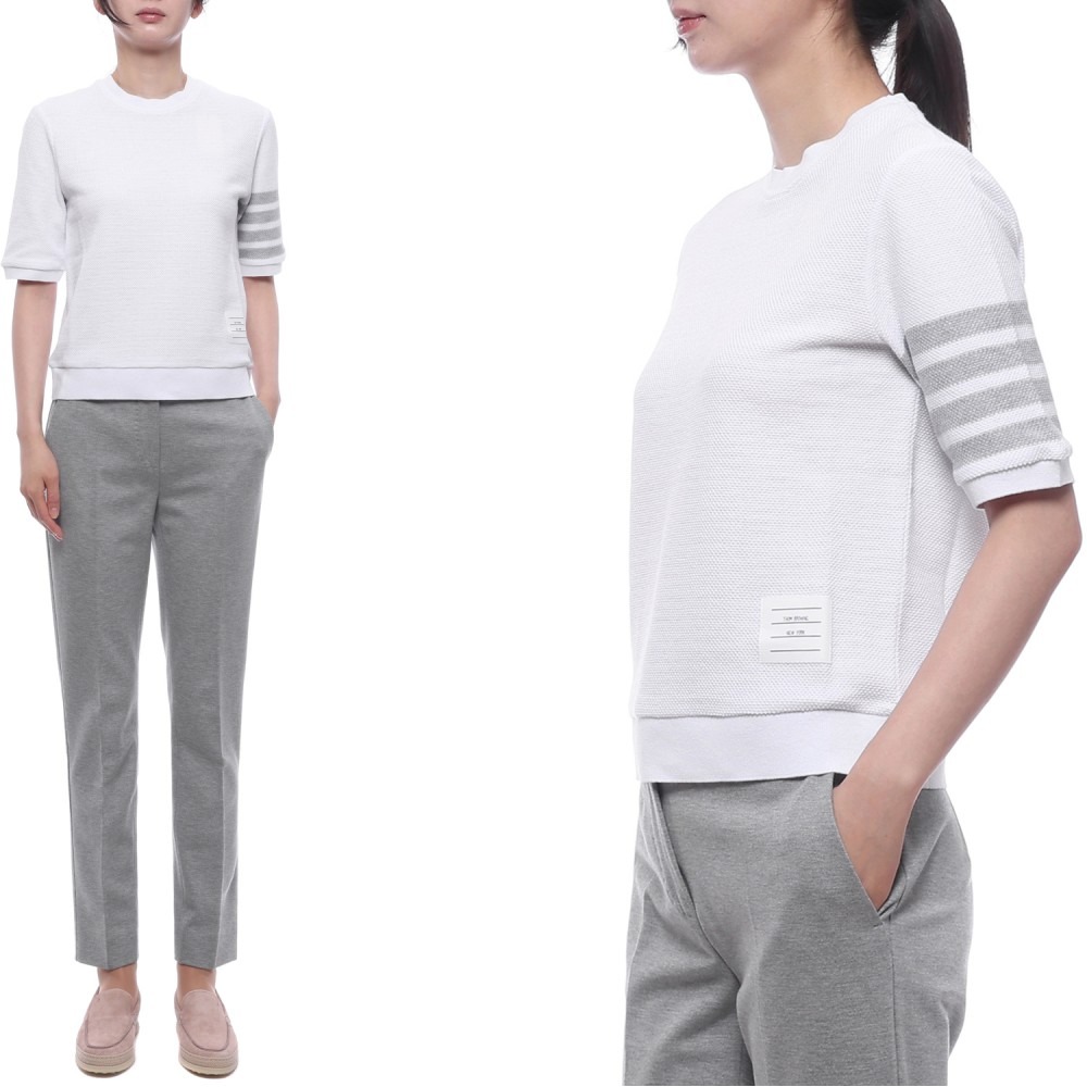 26SS 여성 사선 스트라이프 반팔티셔츠 (FJS222A J0248 100 26S)