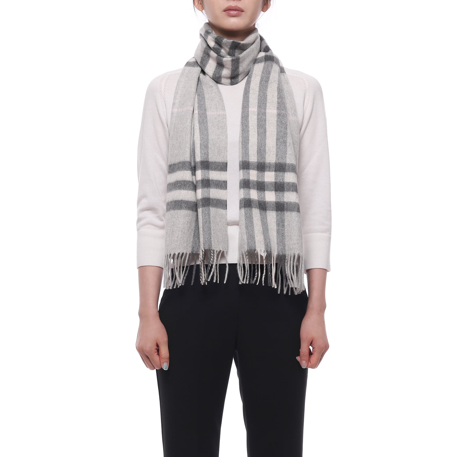 26FW 여성 체크 캐시미어 머플러 (8112637 MITTEN GREY W 26F)
