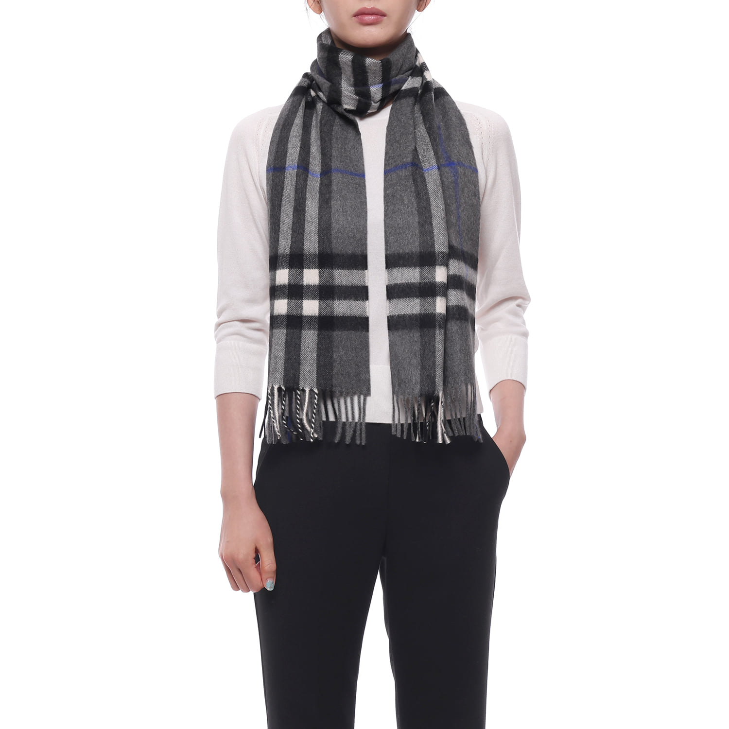 26FW Women's Check Cashmere Muffler (8112642 MARLBOROUGH GREY W 26F)