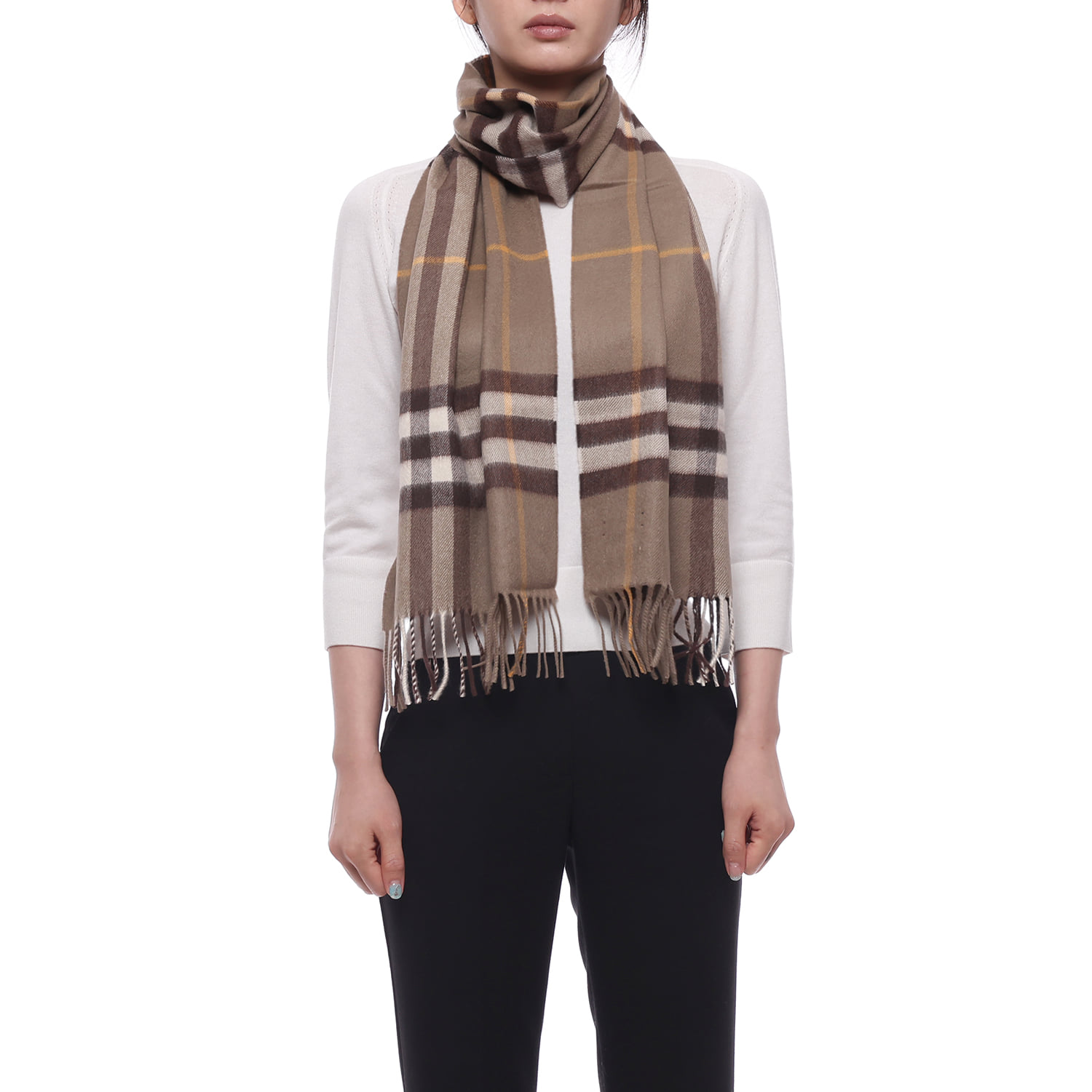 26FW 여성 체크 캐시미어 머플러 (8112647 VOLE BROWN W 26F)