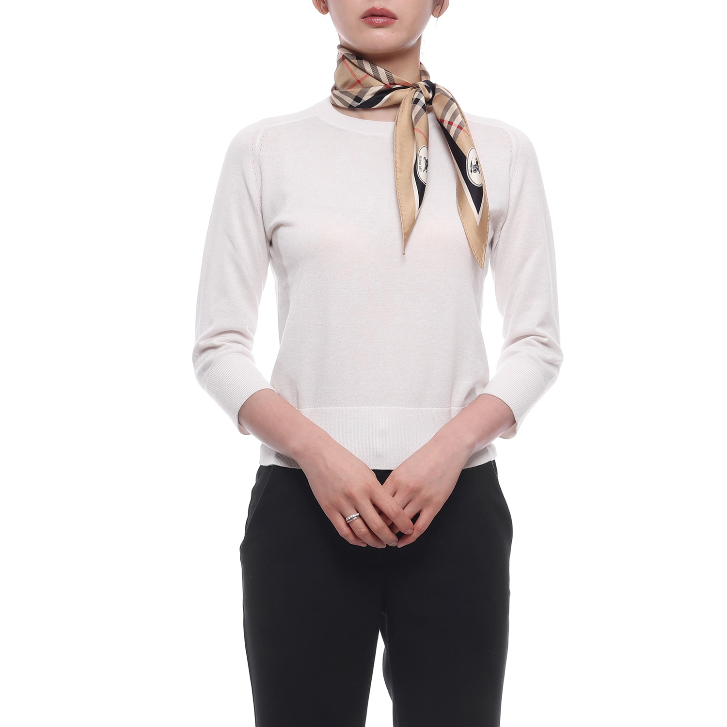 26FW 여성 체크 실크 스카프 (8127030 SAND 26F)