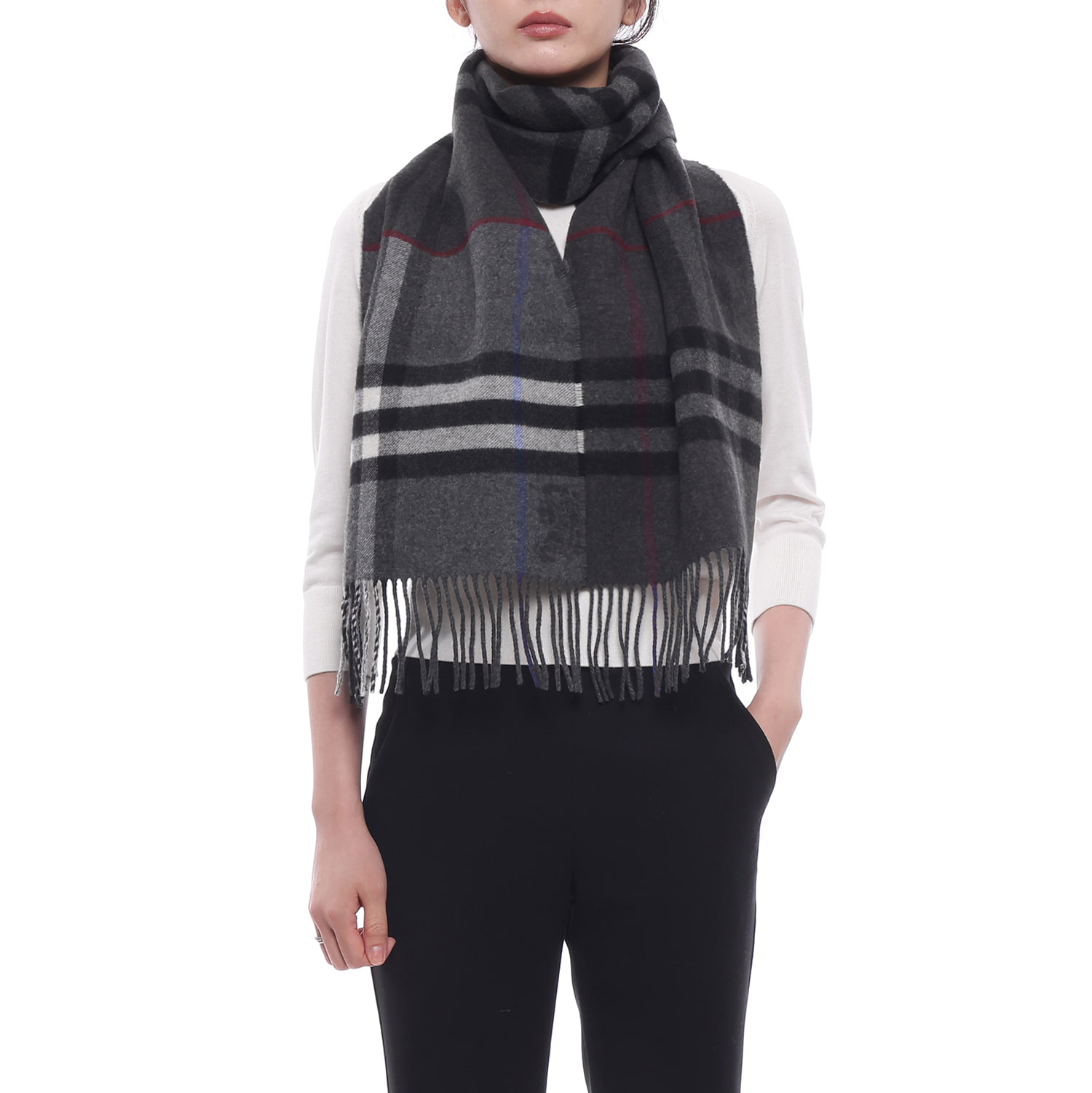 26FW Women's Contrast Check Cashmere Muffler (8117706 MARLBOROUGH CHARCOAL W 26F)