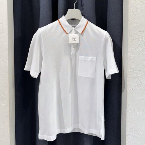 HERMES Piqures sellier Cotton Polo Shirt White