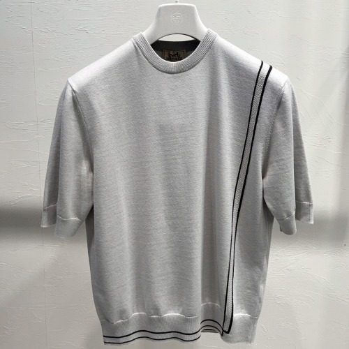 HERMES Knit Cotton Cashmere ๋ผ์ด๋๋ฅ ๊ทธ๋ ์ด Short Sleeve T-Shirt