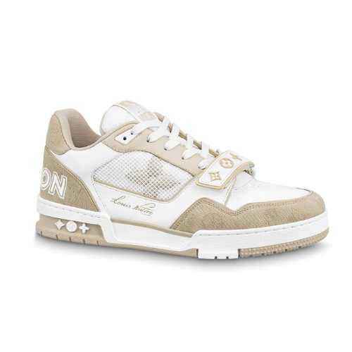 LOUIS VUITTON Velcro Sneakers LV Trainer Denim 베이지