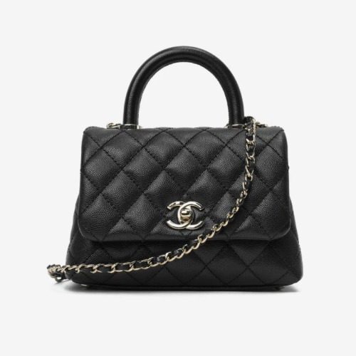 CHANEL Mini 코코핸들 캐비어 Gold-Tone Chain Black