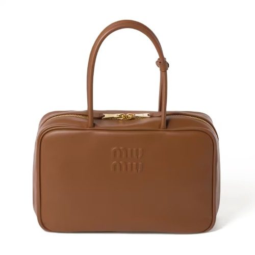 미우 미우 Calfskin 보 Bag 코냑 브라운 Large