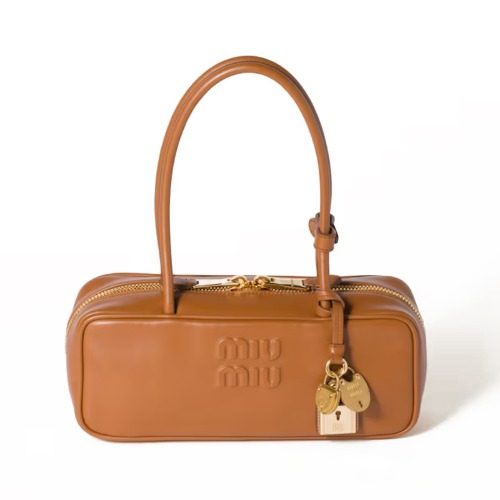 미우 미우 Calfskin 보 Bag 코냑 브라운 Small