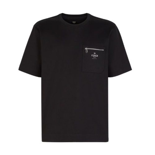 FENDI T-Shirt Black Cotton Zipper T-Shirt