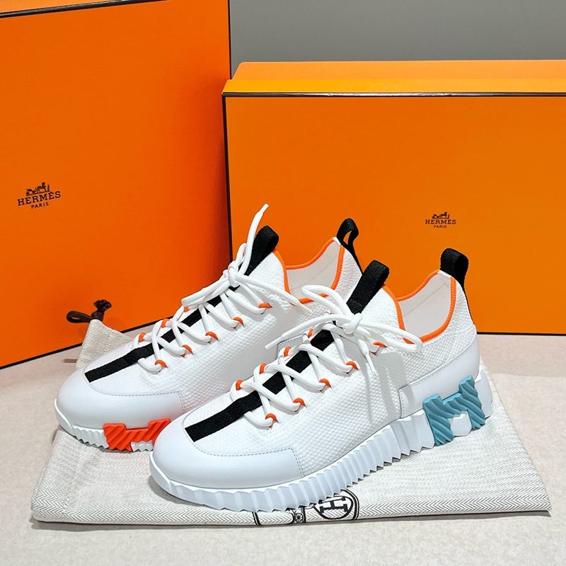HERMES ๋ฆฌํํธ Slip-On Sneakers Knit Calfskin White H ์ค๋ ์ง Sky