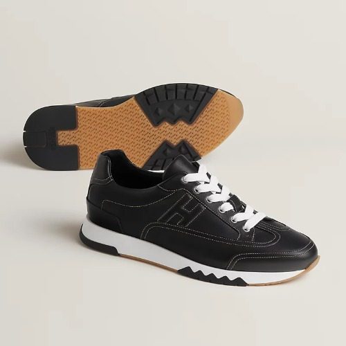 HERMES 트레일 Sneakers Calfskin 올블랙 White Stitch