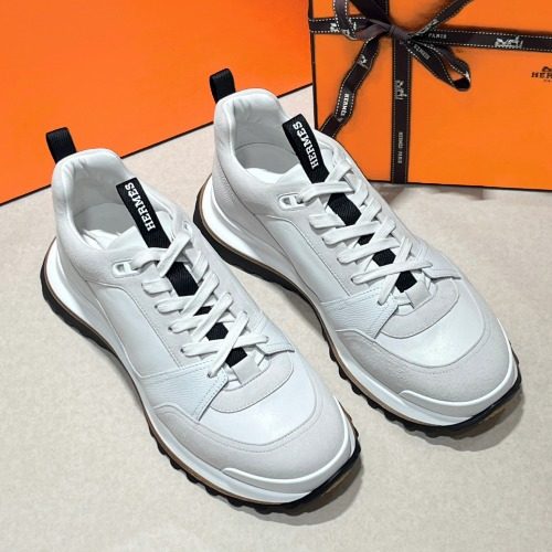 HERMES 리더 Sneakers 앱송 Calf&고트스킨 Suede White