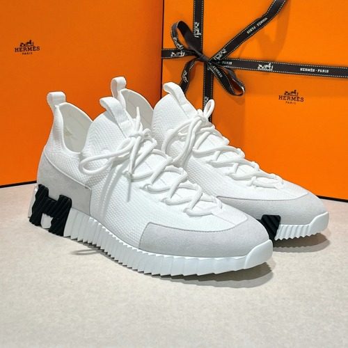 HERMES 리프트 Slip-On Sneakers Knit Calfskin White H Black
