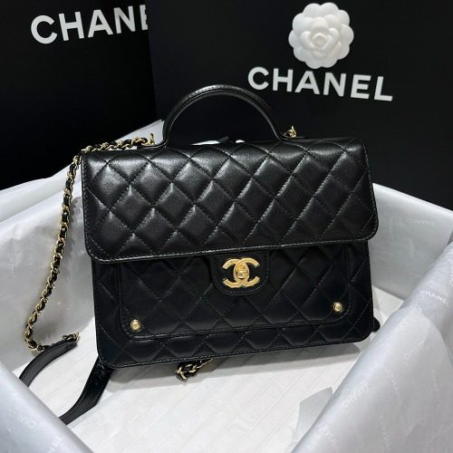 CHANEL 탑핸들 Flap Gold Metal 캐비어스킨 Black Backpack