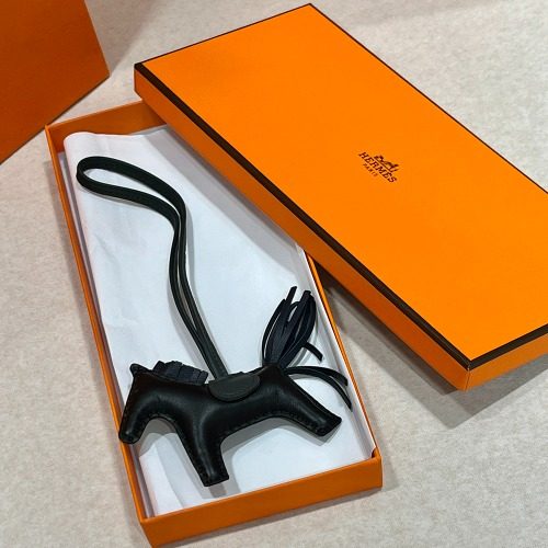 HERMES Calfskin&Lambskin 로데오 PM 장식 Charm Black 챠콜 Two-Tone
