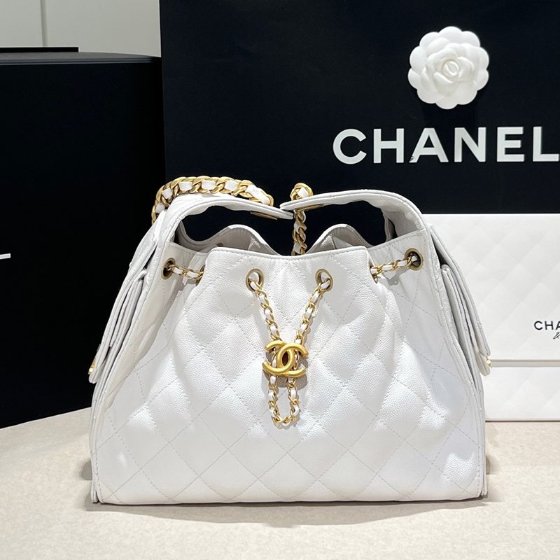 CHANEL 25Bag 그레인드 Calfskin Gold Chain 호보백 White Small