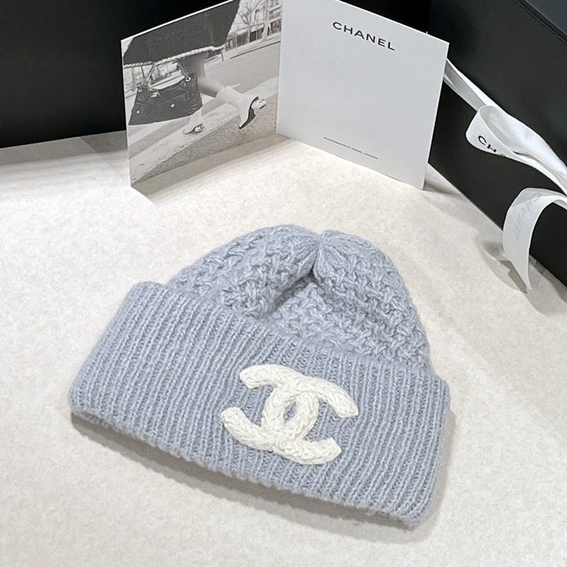 CHANEL Knit Cashmere Big Logo Short Beanie 그레이