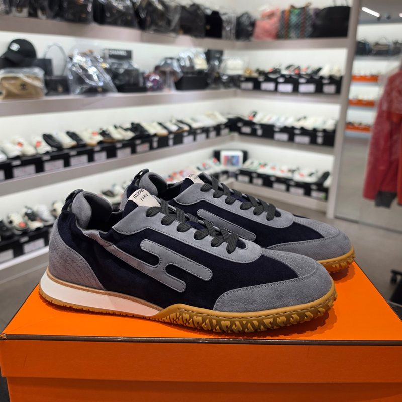HERMES Jet Sneakers Suede 고트스킨 Navy Black