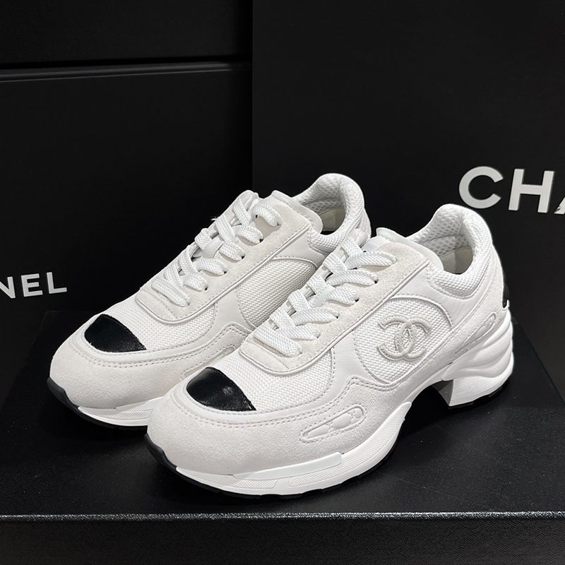 CHANEL 믹스드 파이버 Suede Mesh Calfskin Sneakers White
