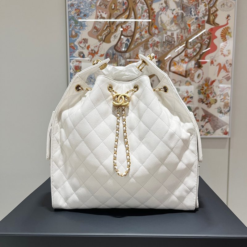 CHANEL 25Bag 그레인드 Calfskin Gold Chain 호보백 White Medium