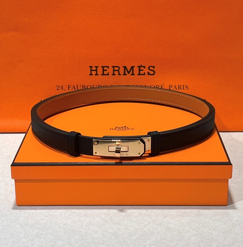 HERMES Free Size Reversible Rose Gold 켈리 Buckle 브라운 Black Belt
